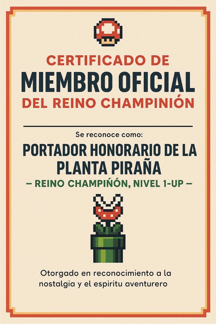 Certificado de Miembro Oficial del Reino Champiñón