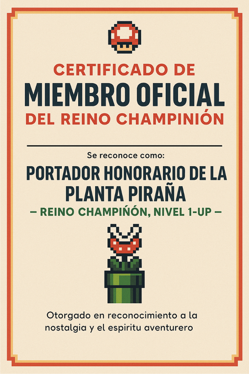 Certificado de Miembro Oficial del Reino Champiñón